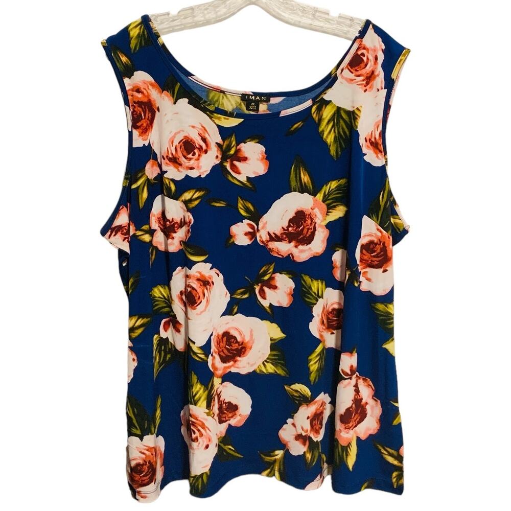 IMAN Tank Top Size 2X Dark Floral Summer Spring Pretty Roses Print Women's Plus
